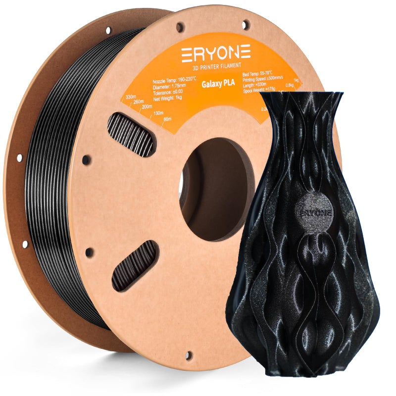 ERYONE Galaxy PLA 3D Printer Filament, Sparkle Glitter PLA, 1.75mm +/-0.03mm, 1kg(2.2LBS)/Spool, Christmas Filament, Galaxy Black - Image 1